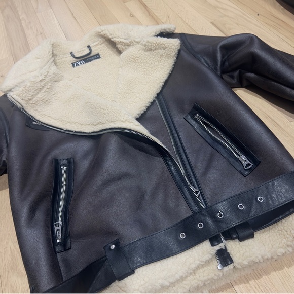 Zara Dark Brown Jacket with Cream Shearling - Picture 7 of 8